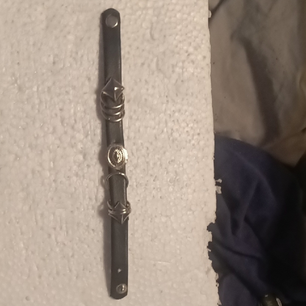 Black Leather Bracelet with Silver Accents